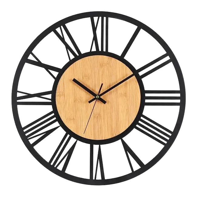 Grande Horloge Romaine Chiffres Romains Métal et Bois de Côté Horloge
