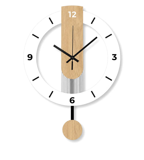Horloge murale Hygge avec balancier en design scandinave, fabriquée par Côté Horloge, style moderne et élégant pour intérieur.