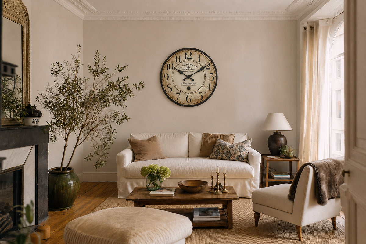 Batignolles, horloge murale vintage bois effet vieilli, tailles disponibles 25 à 35 cm