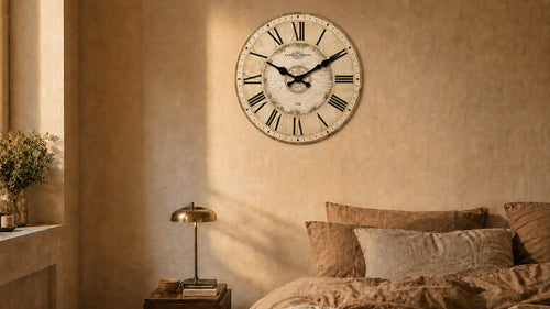 Boston, horloge murale vintage style américain, gros plan sur les chiffres romains