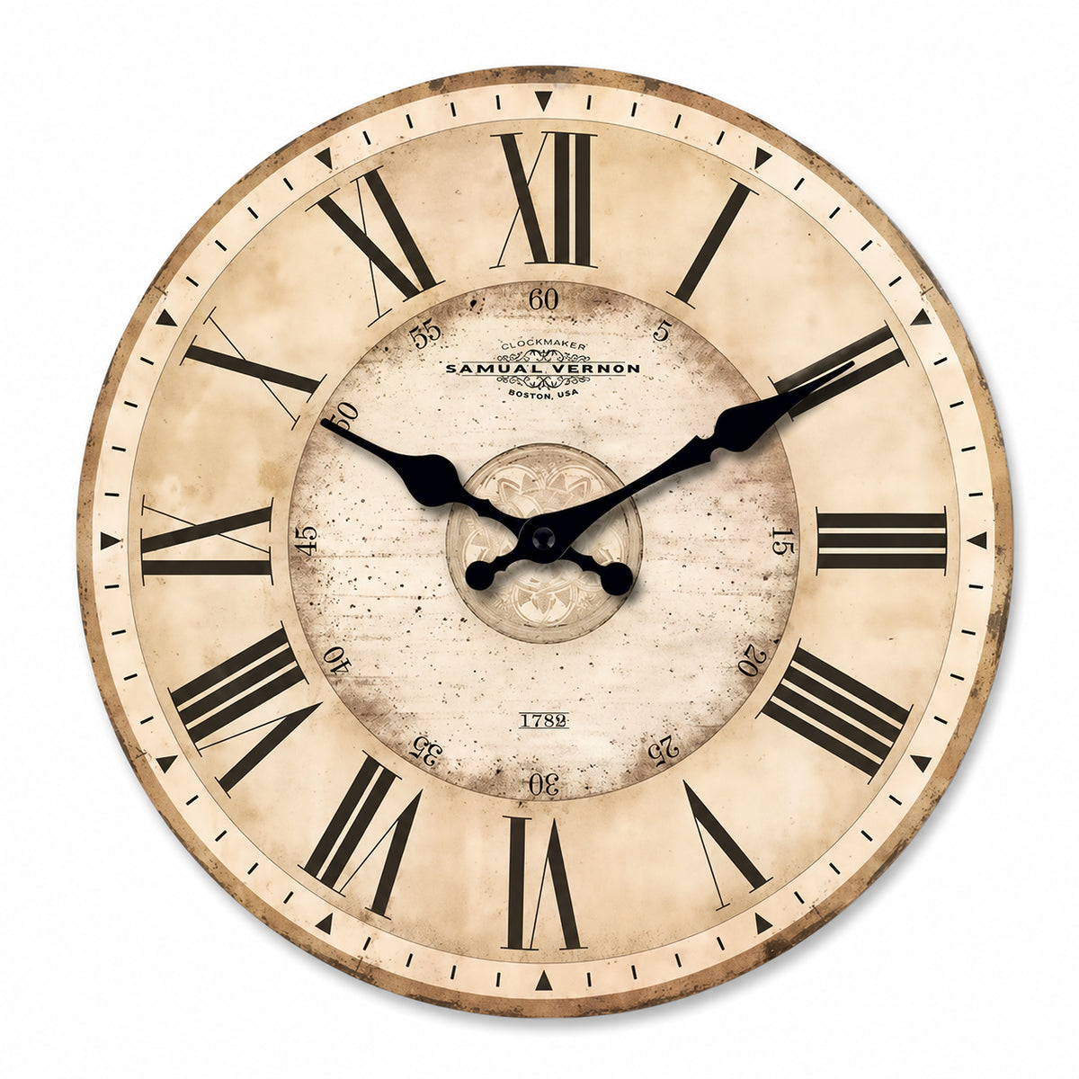 Boston, horloge murale vintage style américain, vue principale du cadran, Côté Horloge