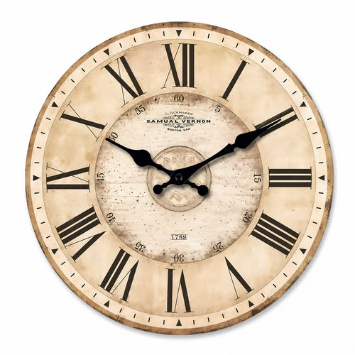 Boston, horloge murale vintage style américain, vue principale du cadran, Côté Horloge