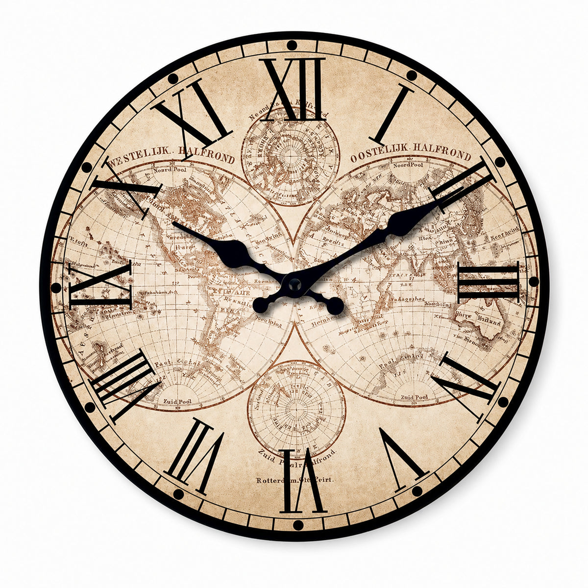 Boussole, horloge murale vintage motif nautique, vue principale du cadran