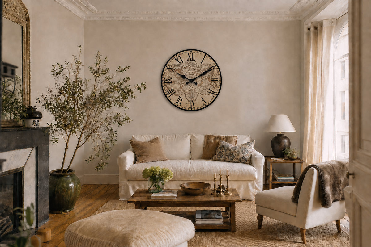 Boussole, horloge murale vintage motif nautique, tailles disponibles 25 à 35 cm
