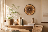 Horloge murale Cernes installée dans un bureau, bois brut naturel