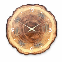 Cernes — grande horloge murale en tranche de bois brut