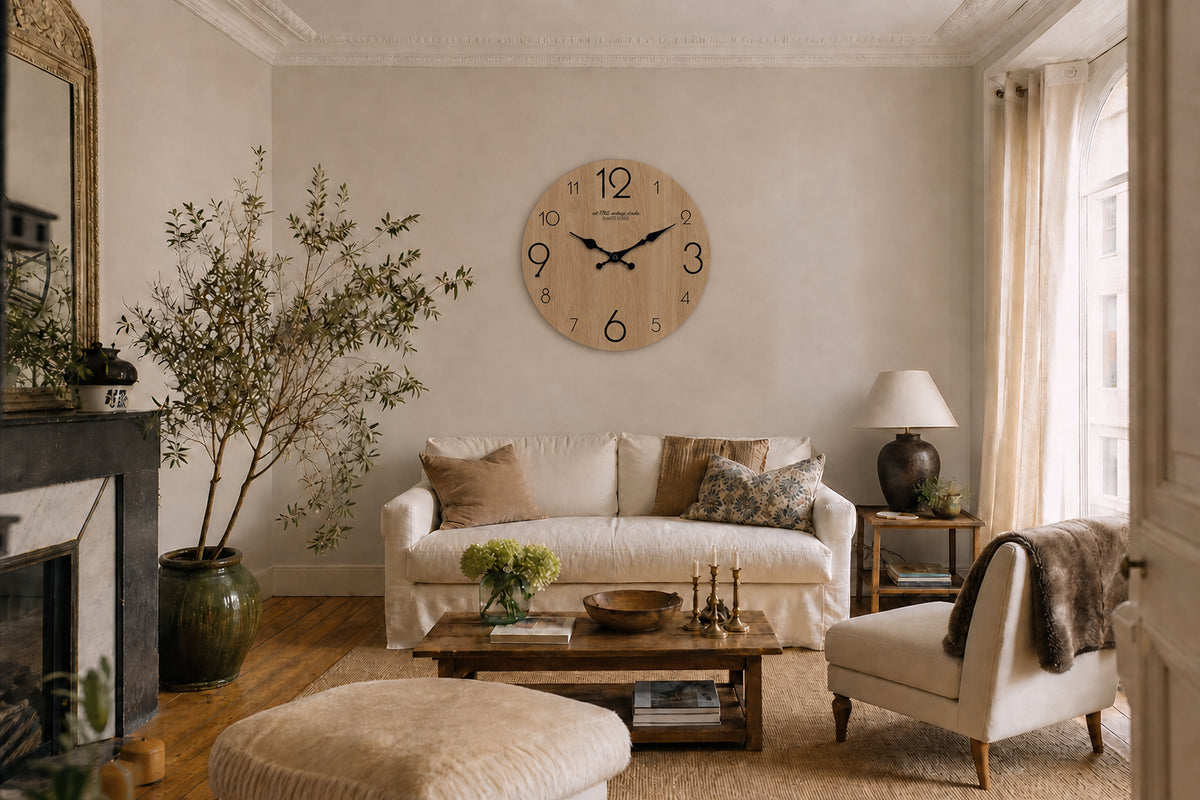 Chêne, horloge murale design grain de bois, tailles disponibles 25 à 35 cm