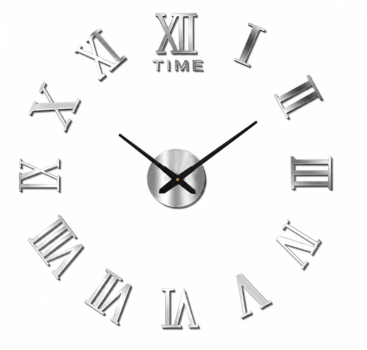 Empire coloris argent, horloge murale chiffres romains sans cadre