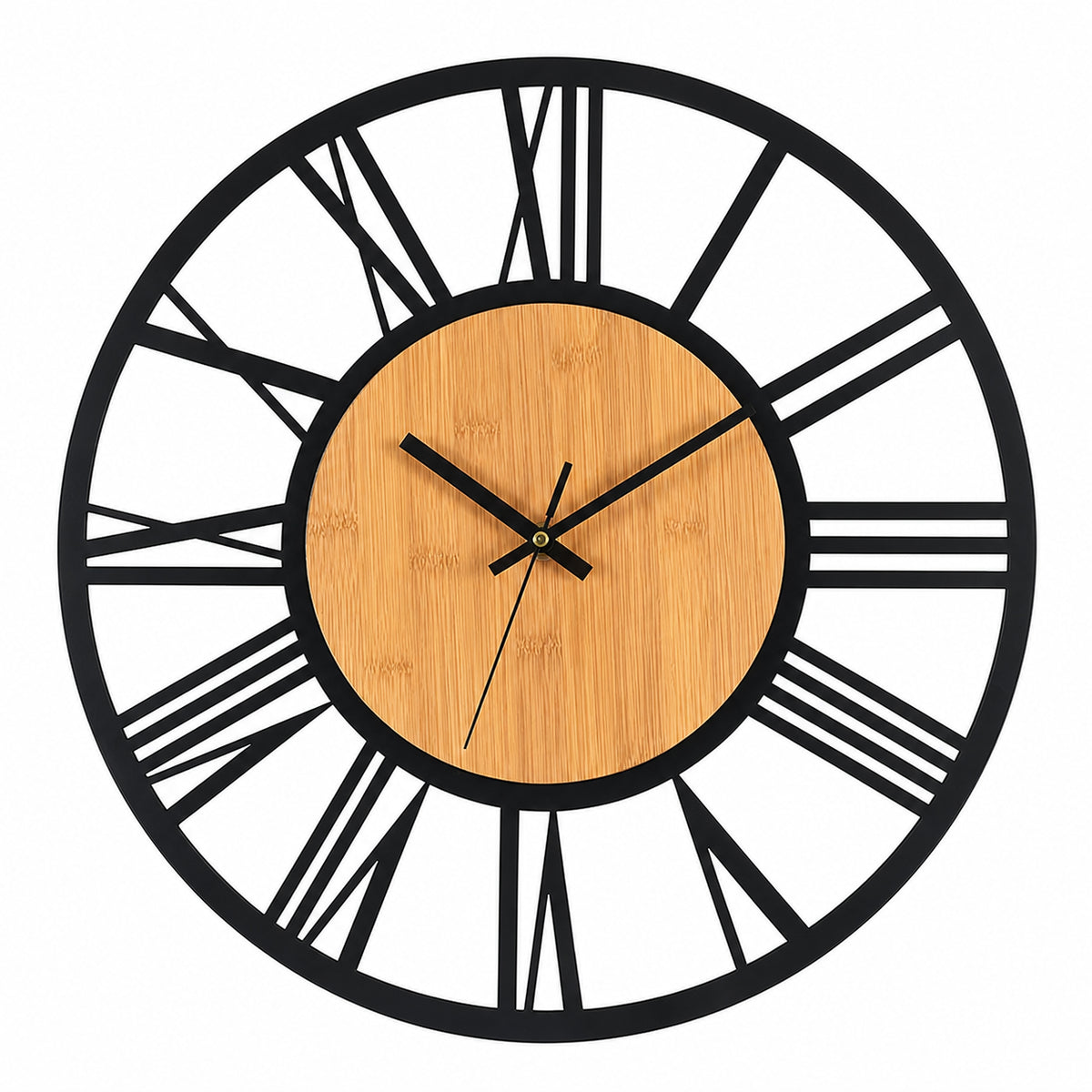 Romaine — Grande Horloge Murale Chiffres Romains Métal et Bois
