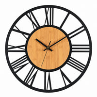 Romaine — Grande Horloge Murale Chiffres Romains Métal et Bois