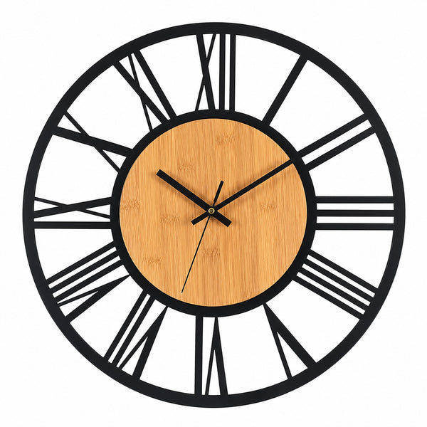 Romaine — Grande Horloge Murale Chiffres Romains Métal et Bois
