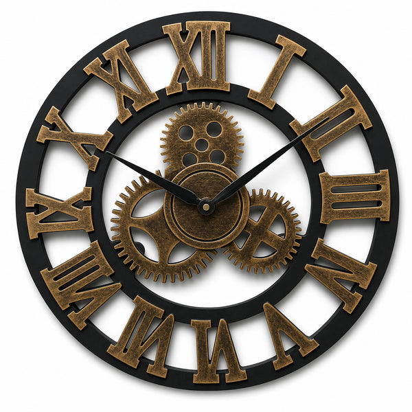 Sablier — Grande Horloge Murale Industrielle Chiffres Romains Engrenages