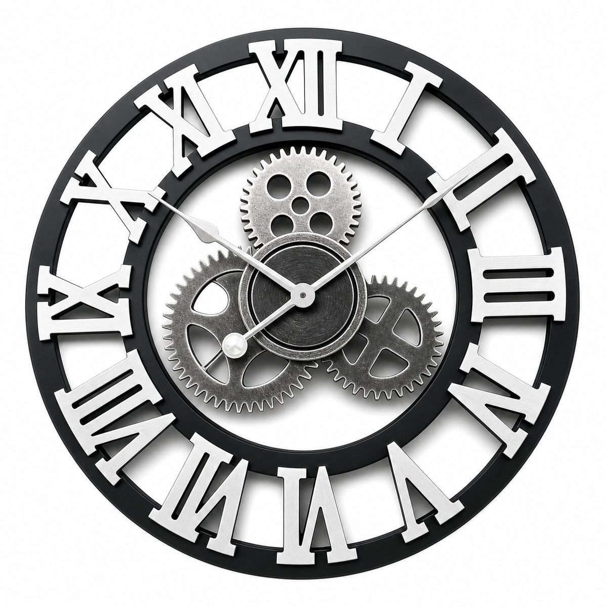 Sablier — Grande Horloge Murale Industrielle Chiffres Romains Engrenages