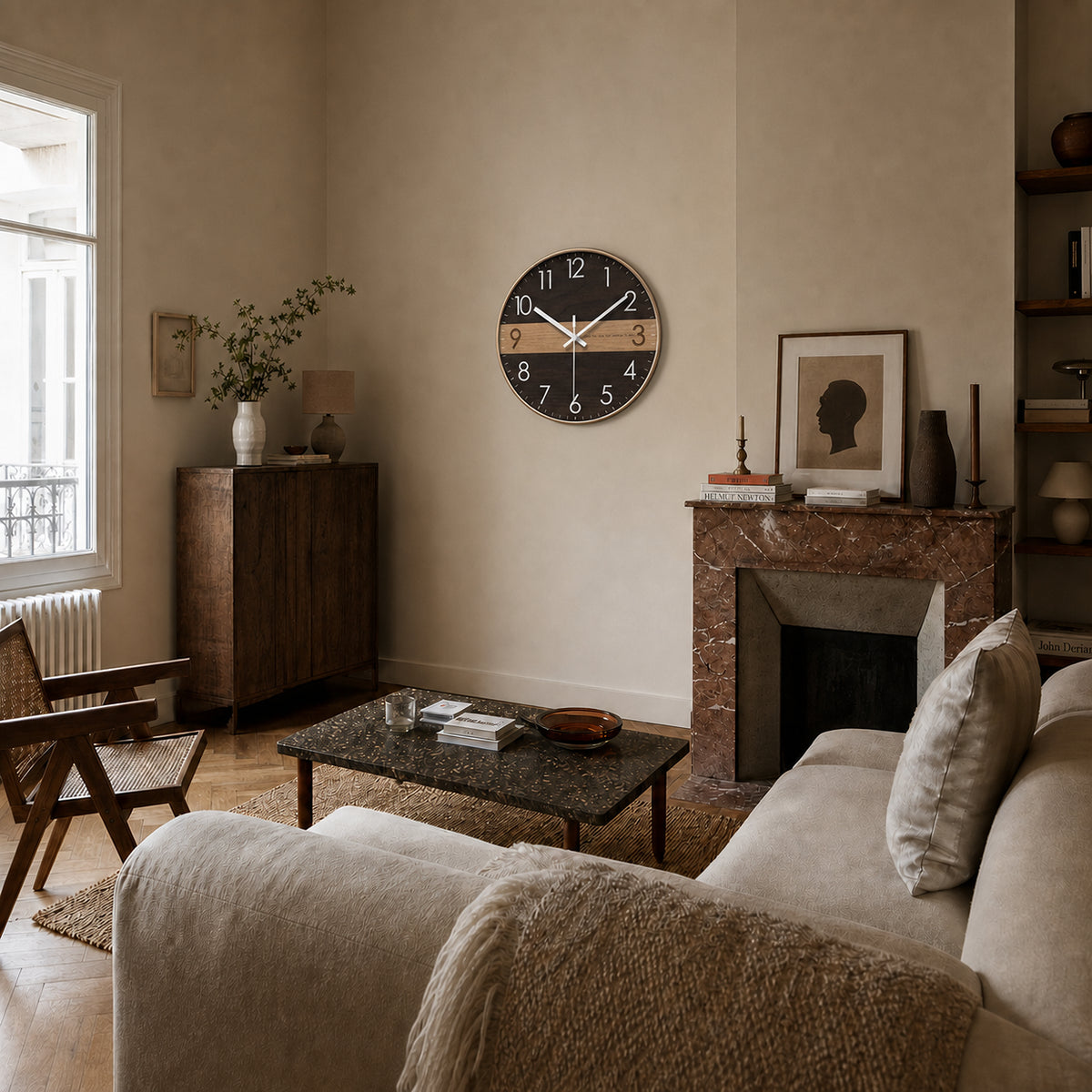 Duotone — Horloge Murale Design Bois Bicolore Finition Dorée