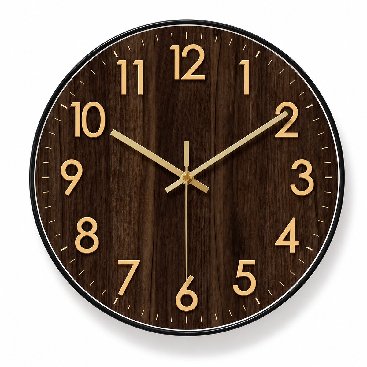 Acajou — Horloge Murale Design Bois Noyer et Détails Dorés