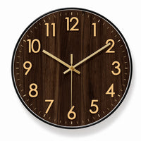 Acajou — Horloge Murale Design Bois Noyer et Détails Dorés