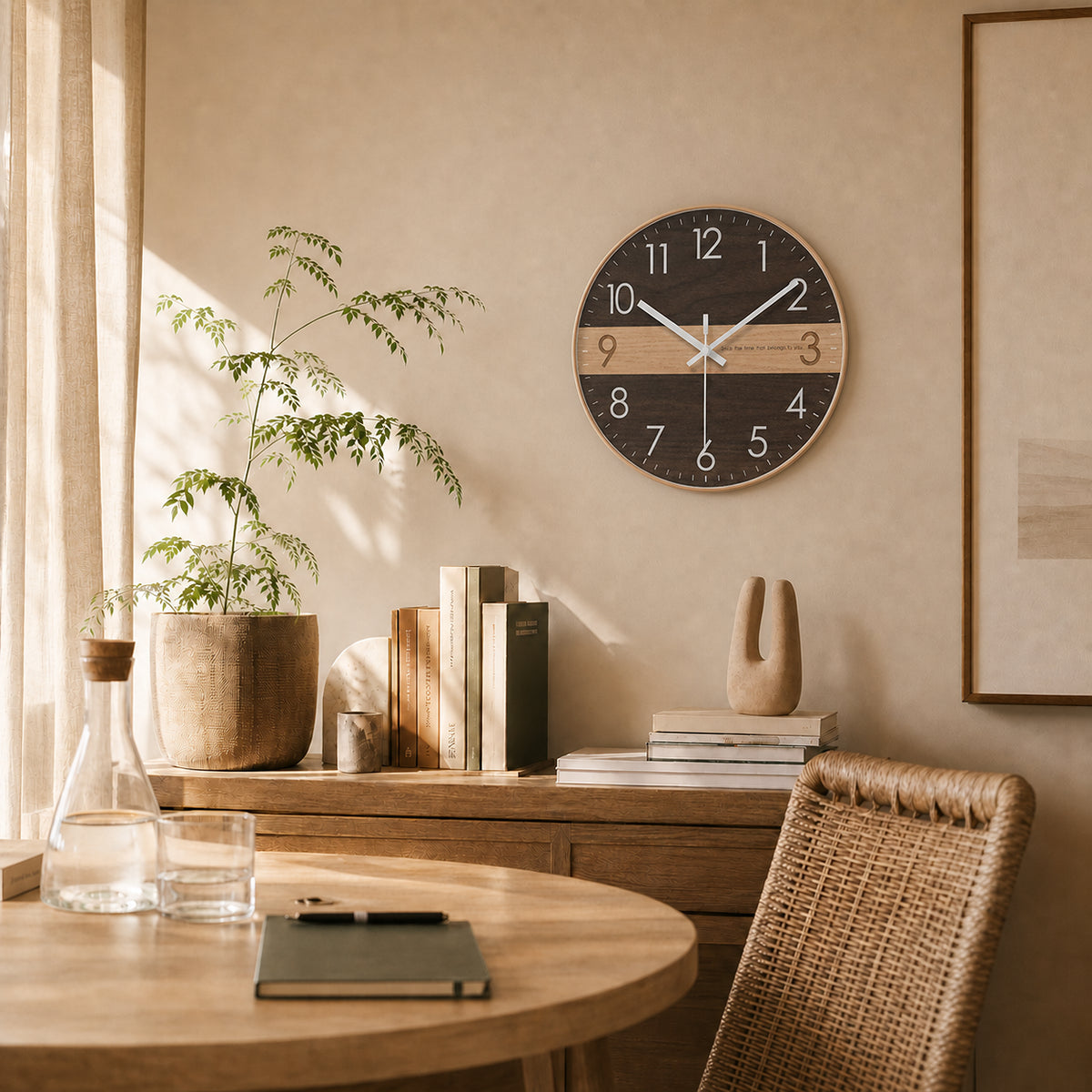 Duotone — Horloge Murale Design Bois Bicolore Finition Dorée