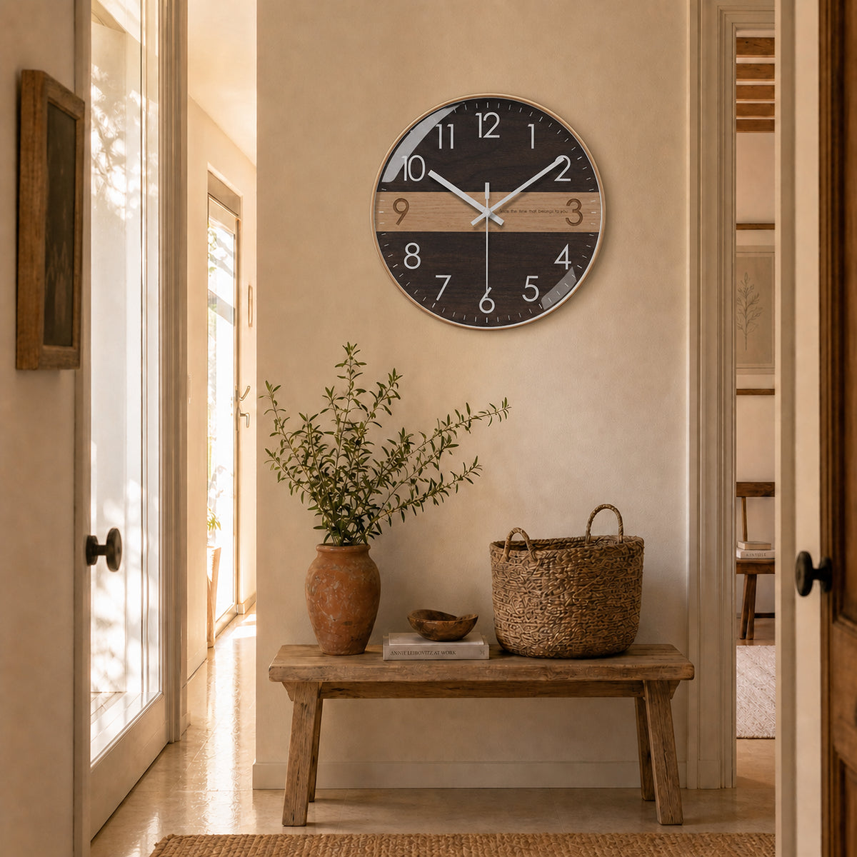 Duotone — Horloge Murale Design Bois Bicolore Finition Dorée