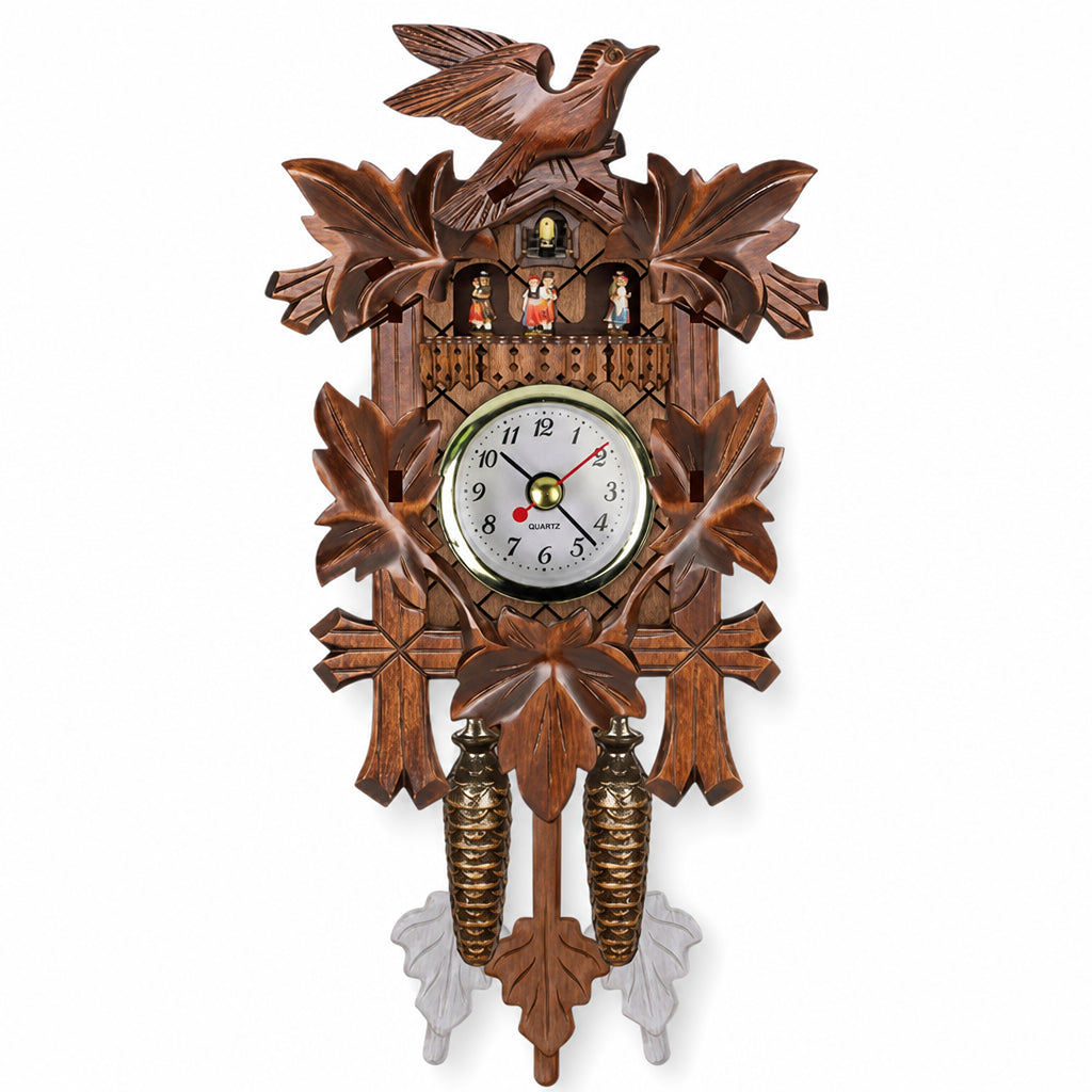 Forêt-Noire, horloge coucou murale en bois sculpté, vue principale du cadran, Côté Horloge