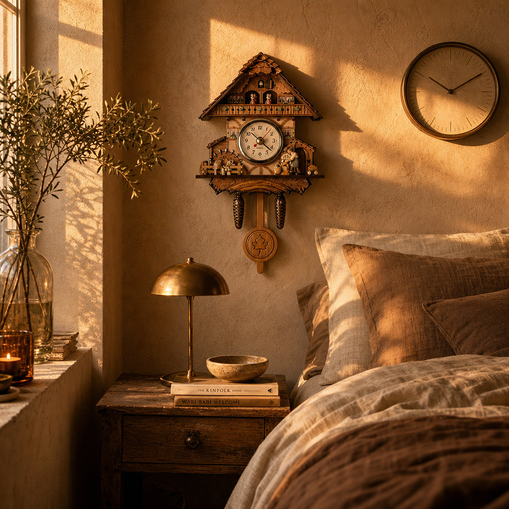 Bavière, horloge coucou chalet bois vintage, ambiance salon rustique, Côté Horloge
