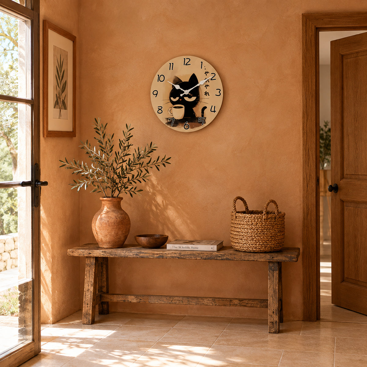 Filou — Horloge Murale Design Chat Noir au Café