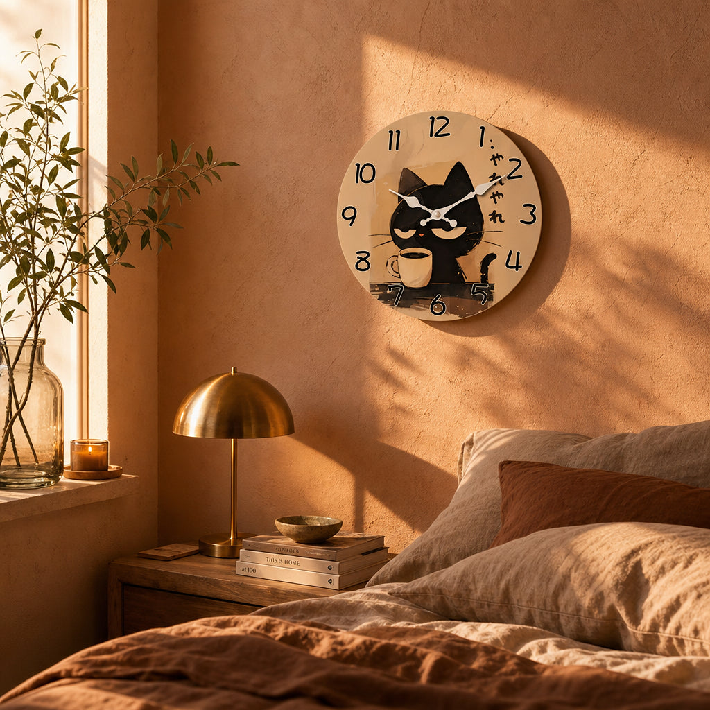 Filou — Horloge Murale Design Chat Noir au Café