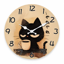 Filou — Horloge Murale Design Chat Noir au Café