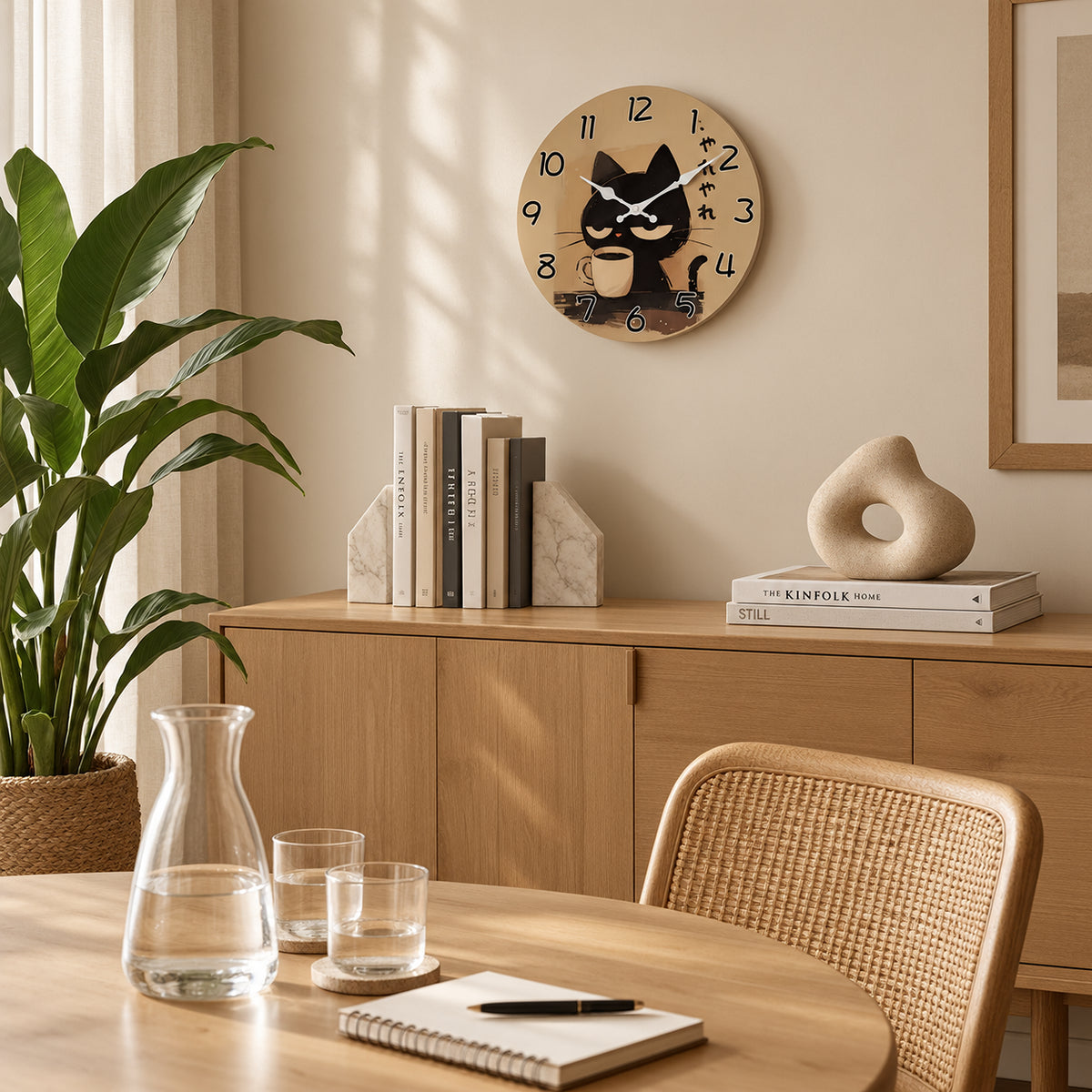 Filou — Horloge Murale Design Chat Noir au Café