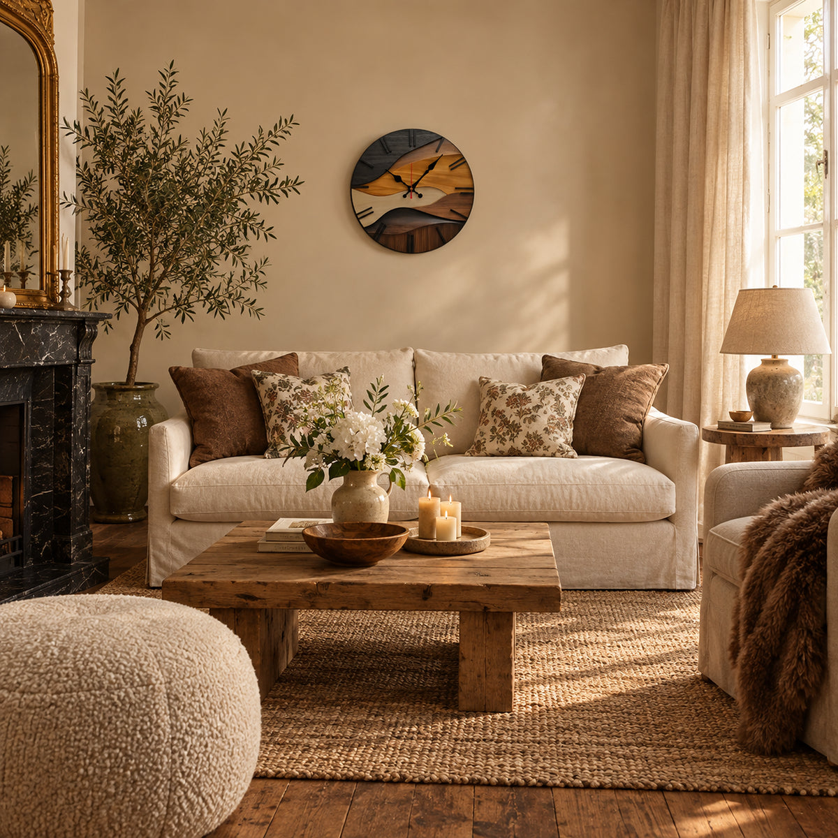 Dune — Horloge Murale Bois Marqueté Style Scandinave