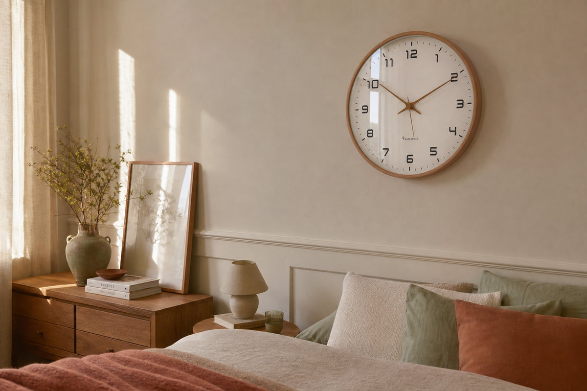Horloge murale design nordique Lagom en bois massif, style moderne et élégant pour décoration intérieure contemporaine.