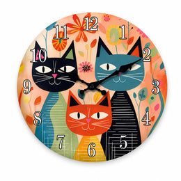 Minette, horloge murale design chats colorés, vue principale du cadran