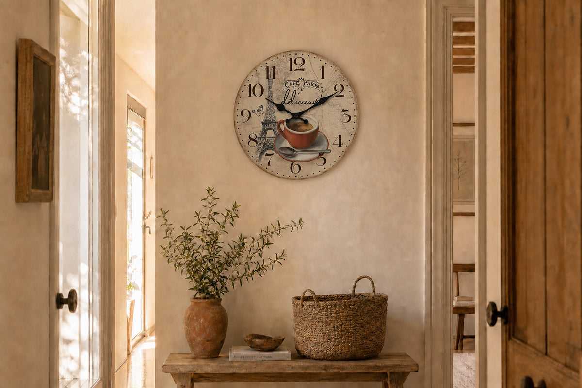 Montparnasse, horloge murale vintage café Paris installée en cuisine