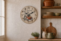 Montparnasse, horloge murale vintage café Paris, détail du cadran illustré