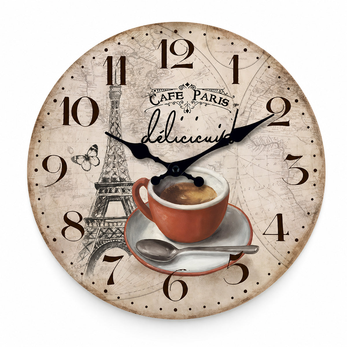 Montparnasse, horloge murale vintage café Paris, vue principale du cadran