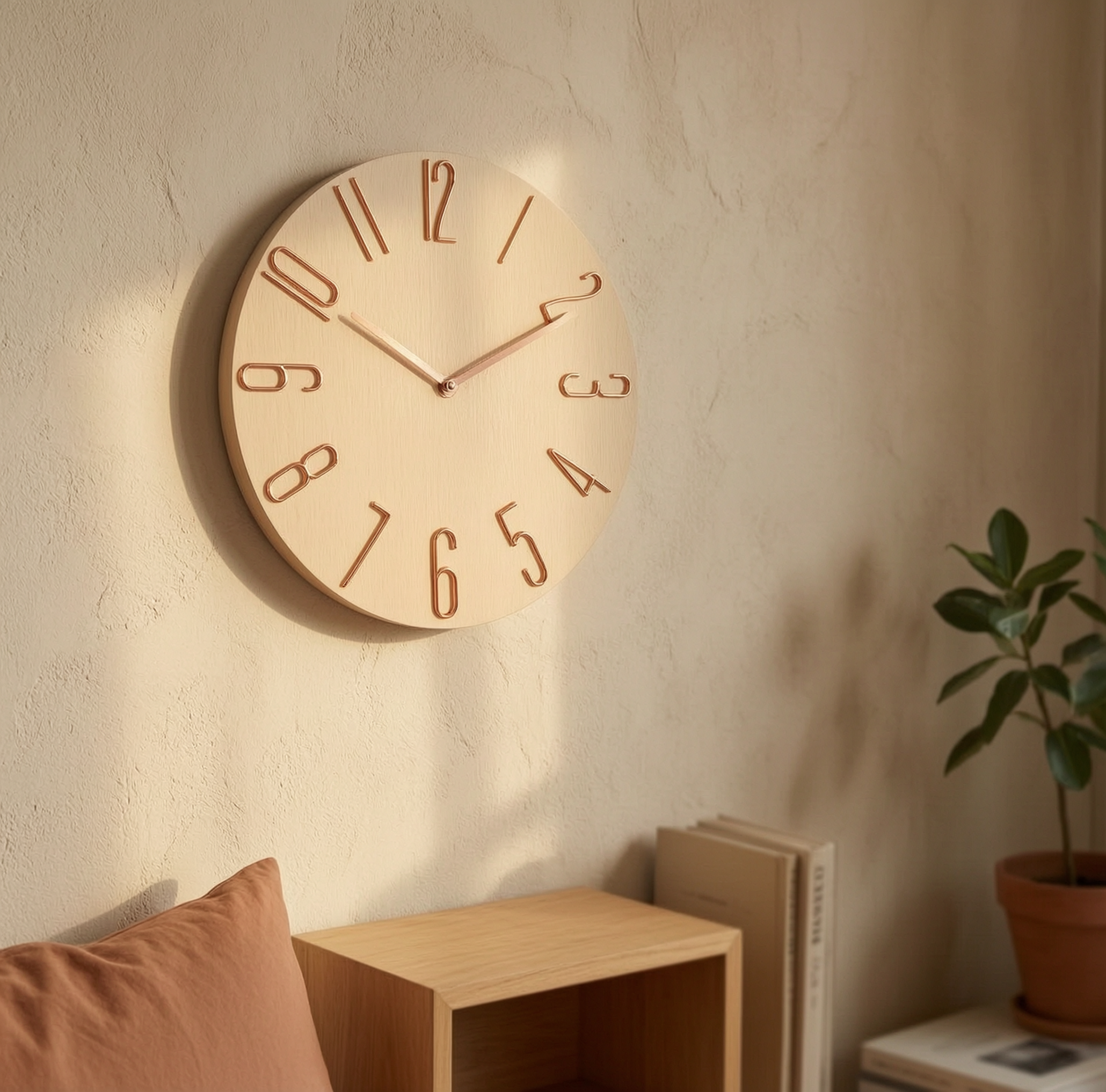Horloge murale design scandinave Nordique de Côté Horloge, avec style minimaliste et cadran épuré pour décoration intérieure.