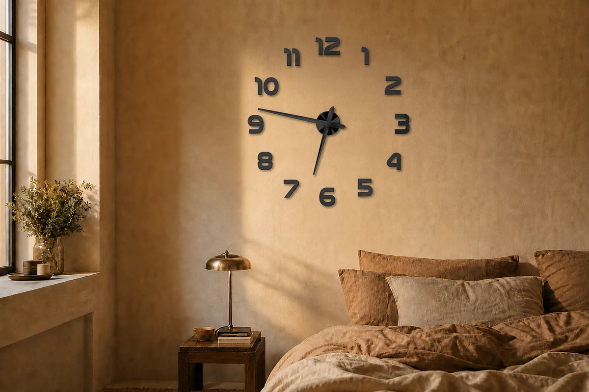 Numera, gros plan sur les chiffres et l'aiguille de l'horloge murale