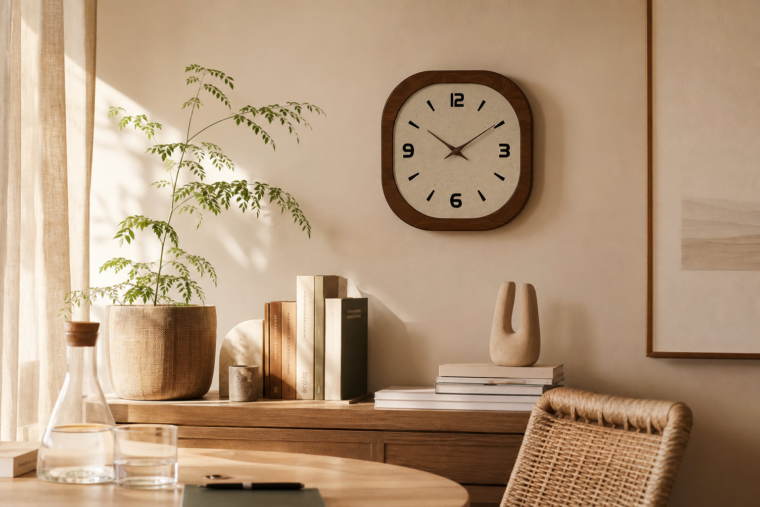 Horloge murale vintage carrée Parisienne par Côté Horloge, design élégant avec chiffres noirs et fond clair, style rétro.