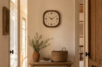 Horloge murale vintage carrée Parisienne de Côté Horloge avec design élégant et cadran clair, idéale pour décoration intérieure.