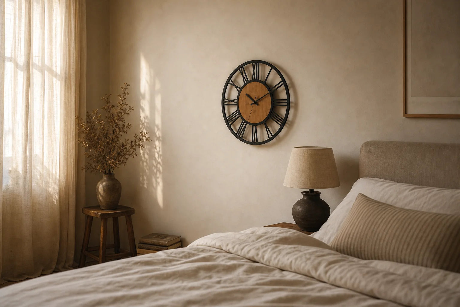 Grande Horloge Romaine Chiffres Romains Métal et Bois de Côté Horloge