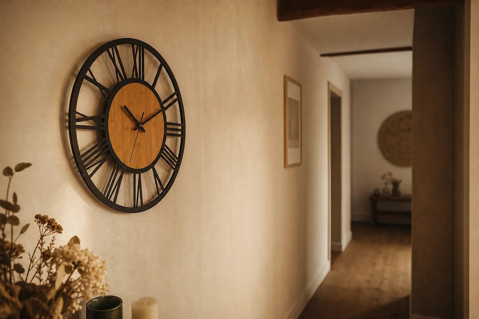 Grande Horloge Romaine Chiffres Romains Métal et Bois de Côté Horloge