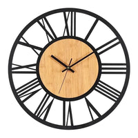 Grande Horloge Romaine Chiffres Romains Métal et Bois de Côté Horloge