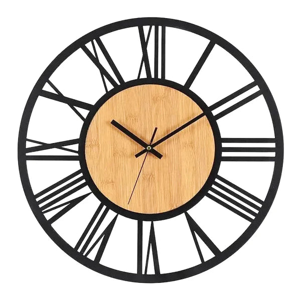 Grande Horloge Romaine Chiffres Romains Métal et Bois de Côté Horloge