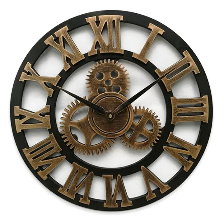 Sablier — Grande Horloge Murale Industrielle Chiffres Romains Engrenages de Côté Horloge