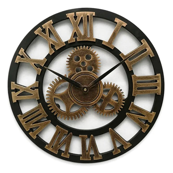 Sablier — Grande Horloge Murale Industrielle Chiffres Romains Engrenages de Côté Horloge