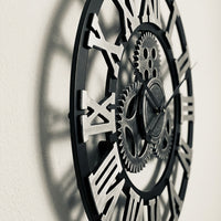 Sablier — Grande Horloge Murale Industrielle Chiffres Romains Engrenages de Côté Horloge