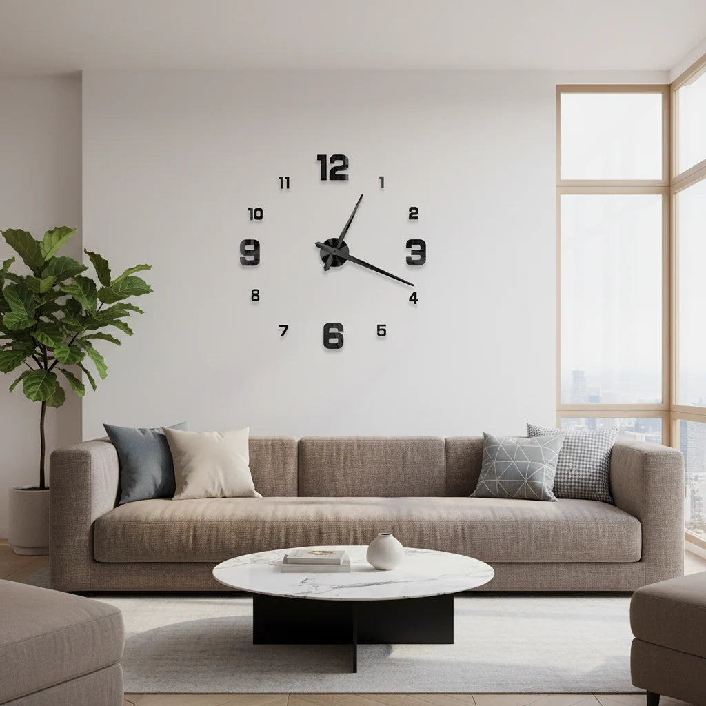 Grande horloge murale Zénith au-dessus d'un canapé